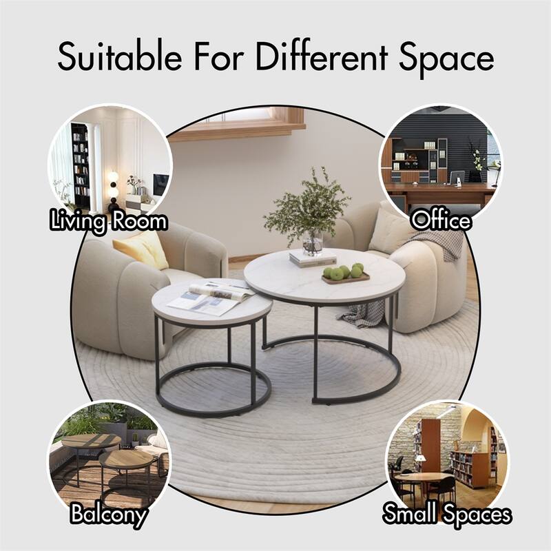 Round Nesting Coffee Table with Sturdy Metal Frame (Set of 2)