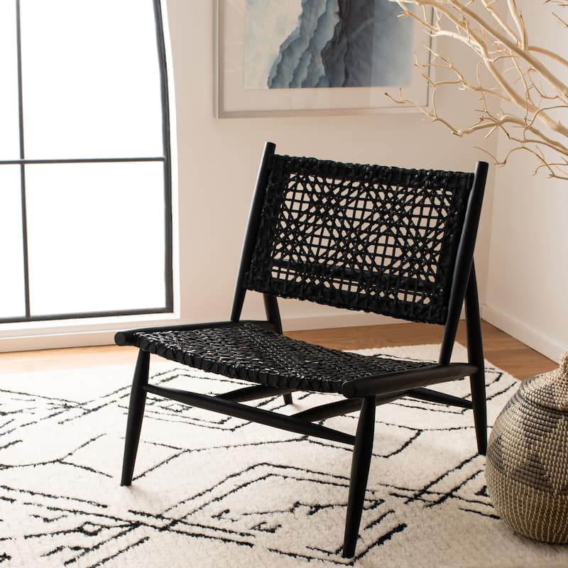 SAFAVIEH Bandelier Open Leather Weave Squared Accent Chair. - 26" W x 32" D x 31" H