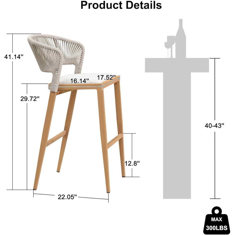 PURPLE LEAF Bar Stool Set of 2 Outdoor Rattan Bar Chair with Back Metal Bar Height Stool Wicker Barstool Dark Grey - N/A