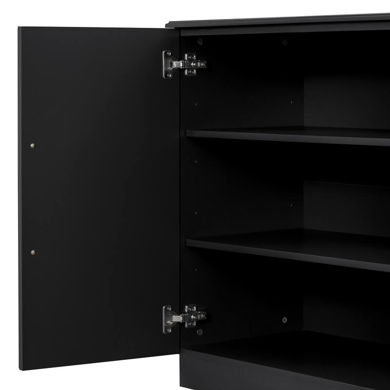 Sideboard with 4 Doors Large Storage Space Buffet Cabinet with Adjustable Shelves and Silver Handles for Kitchen, Dining Room
