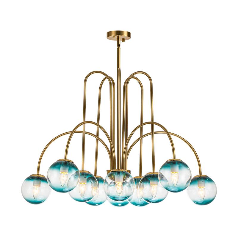 10-Light Modern Glam Sputnik Gradient Blue Glass Globe Bubble Chandelier for Living/Dining Room - 38.5 in. W x 22.8 in. H