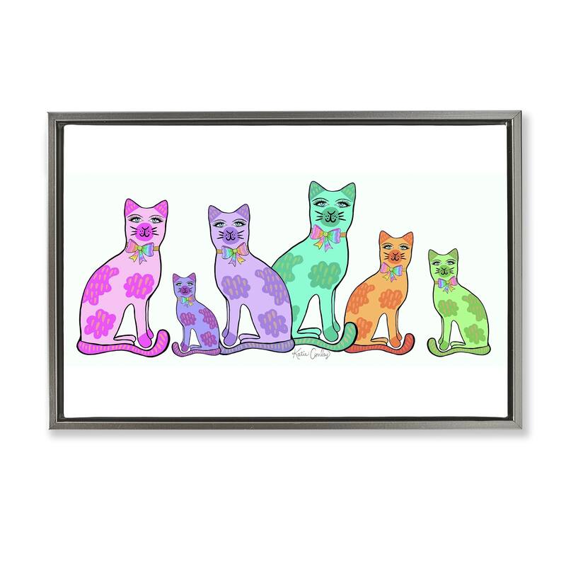 Stupell Funky Whimsical Cats Framed Floater Canvas Wall Art Design By Katie Conley - 25 x 17 - Grey