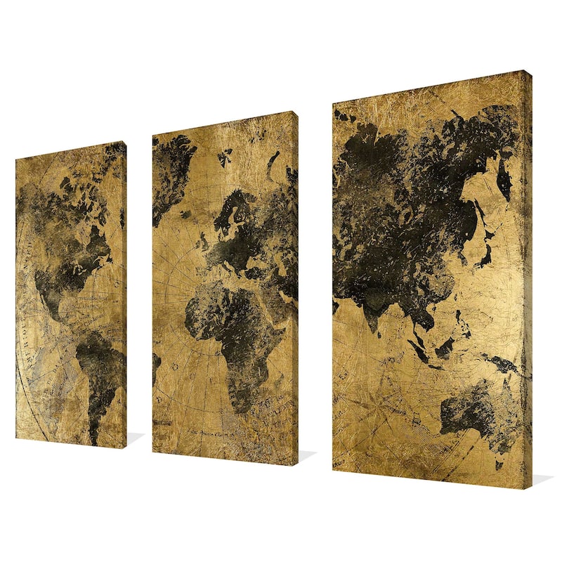 "Golden Atlas" by CAD Designs 3 Piece Set on Canvas