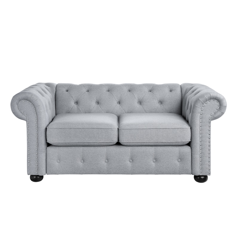 Corvus Aleksis Tufted Chesterfield Loveseat Sofa - Light Grey