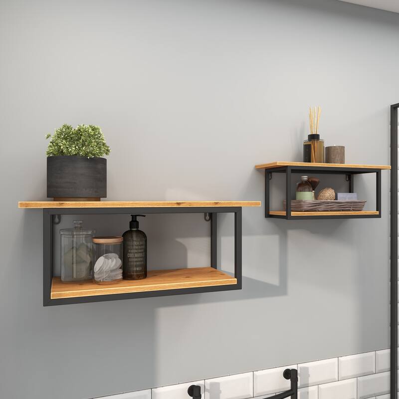 Metal 4 Shelves Wall Shelf - Set of 2 Brown - Roche River Decor