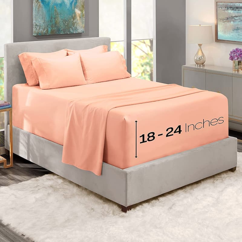 Empyrean Bedding 18"-24" Extra Deep Pocket Sheets Set - Ultra Soft Luxury Bed Sheet Set - Twin - Peach