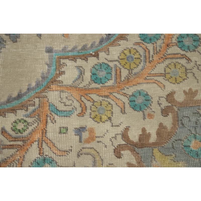Hand Knotted Oriental 100% Wool Carpet Traditional Floral Beige & Ivories Tabriz Area Rug - 12' 2'' X 9' 7''