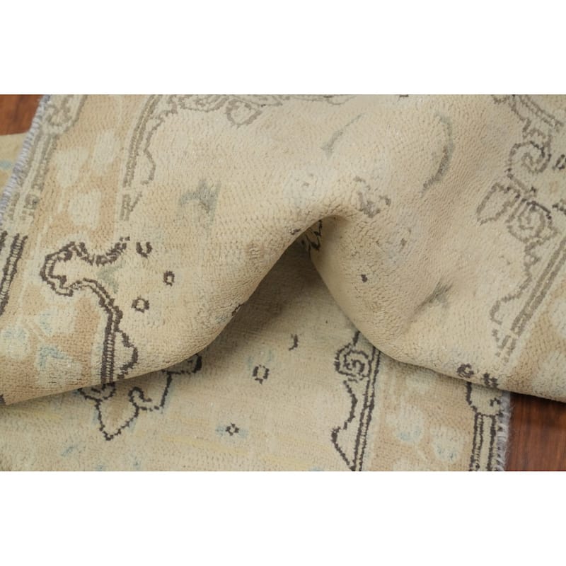 Hand Knotted Oriental 100% Wool Carpet Traditional Geometric Beige & Ivories Kerman Area Rug - 3' 8'' X 1' 9''