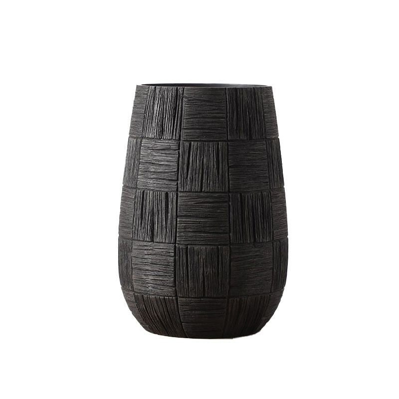 Large Tribal Black Checkered Polyresin Planter Pot - On Sale