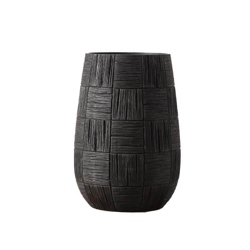 Large Tribal Black Checkered Polyresin Planter Pot