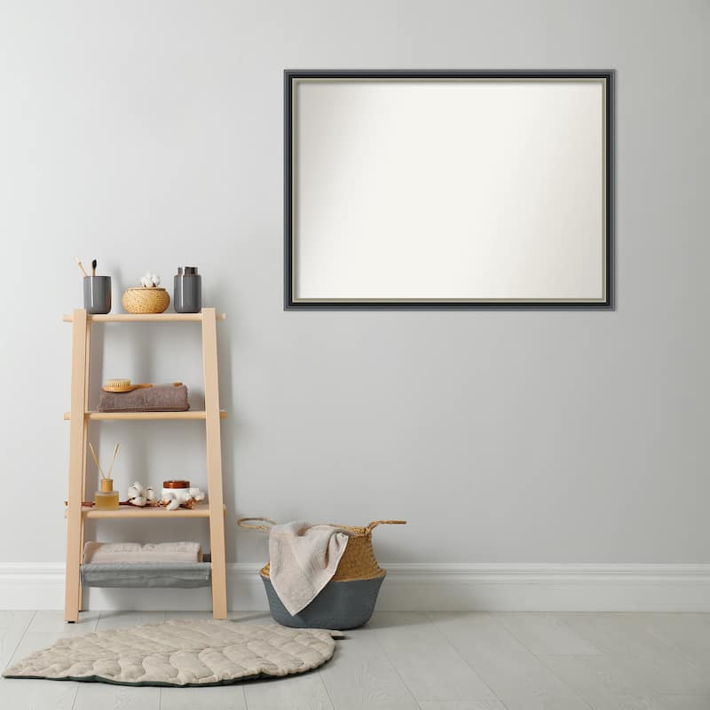 Theo Black Silver Non-Beveled Wood Framed Bathroom Vanity Wall Mirror - Theo Black Silver