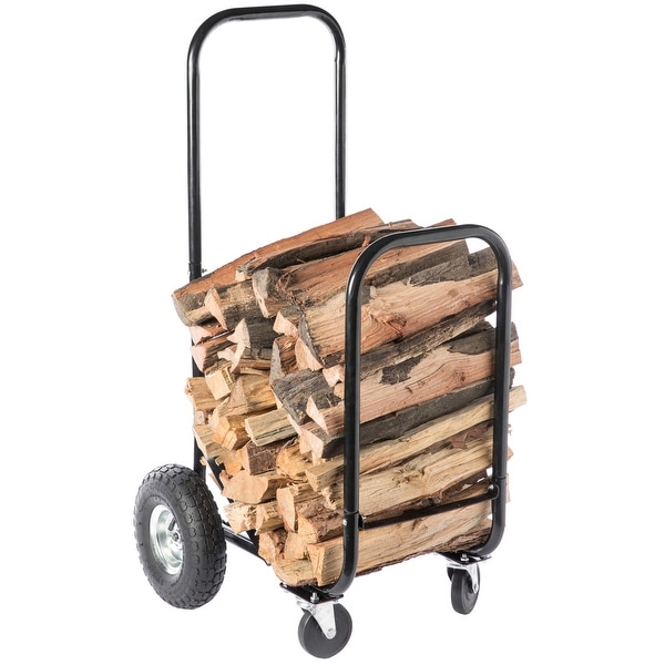 Black Firewood Rack Outdoor Indoor Heavy Duty Firewood Carrier