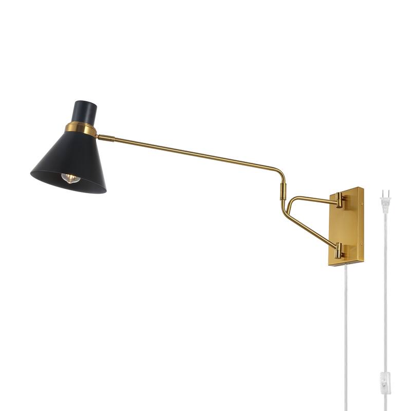 SAFAVIEH Lighting Aldegonda Swing Arm Plug-In Task Wall Sconce (LED Bulbs Included) - 37.5 In. W x 8 In. D x 13 In. H