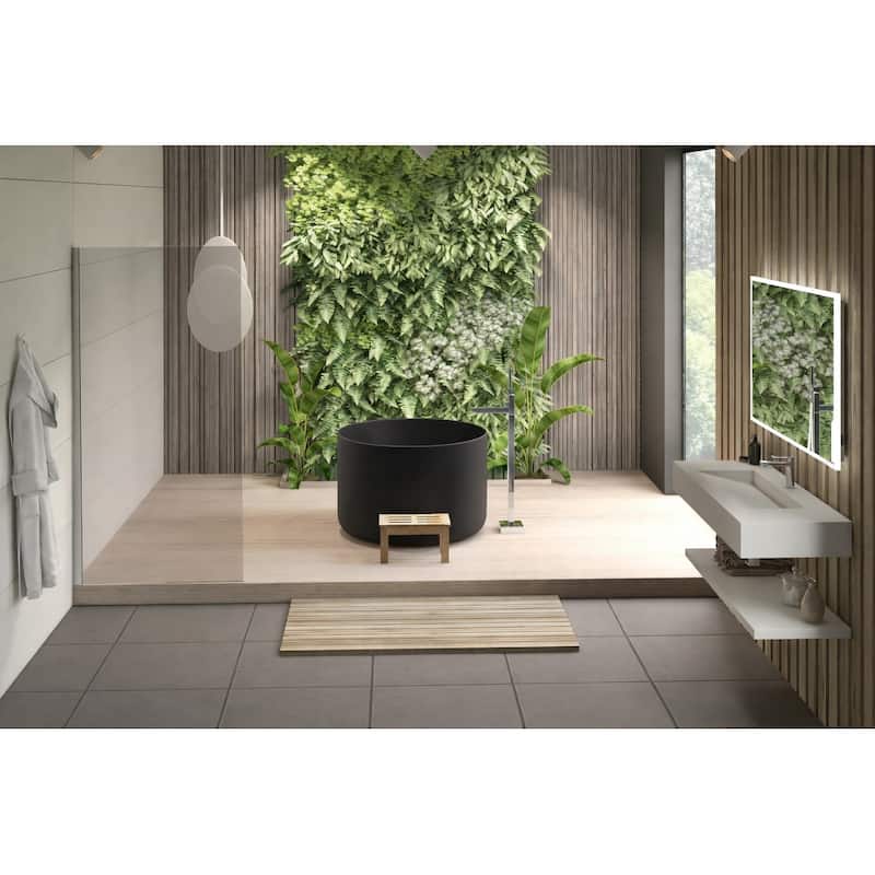 Modern Round Deep White Solid Surface Soaking Tub