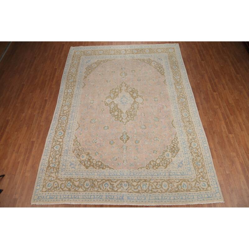 Hand Knotted Oriental 100% Wool Carpet Traditional Floral Pink Mashad Area Rug - 12' 9'' X 9' 5''