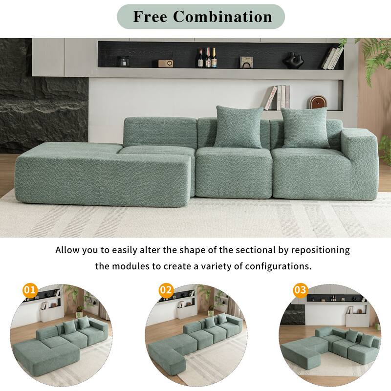 116.5" Polyester 4-Seater Sectional Sofa with Back Pillows