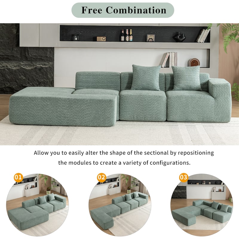 116.5" Versatile 4-Seater Sofa in Boucle Fabric with Cushions