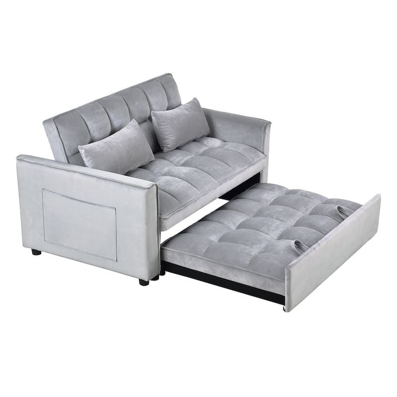 3 in1 Loveseat Convertible Pull-out Sleeper Sofa Bed, Adjustable Backrest Velvet Loveseat Futon Sofa with Pillows, Pockets