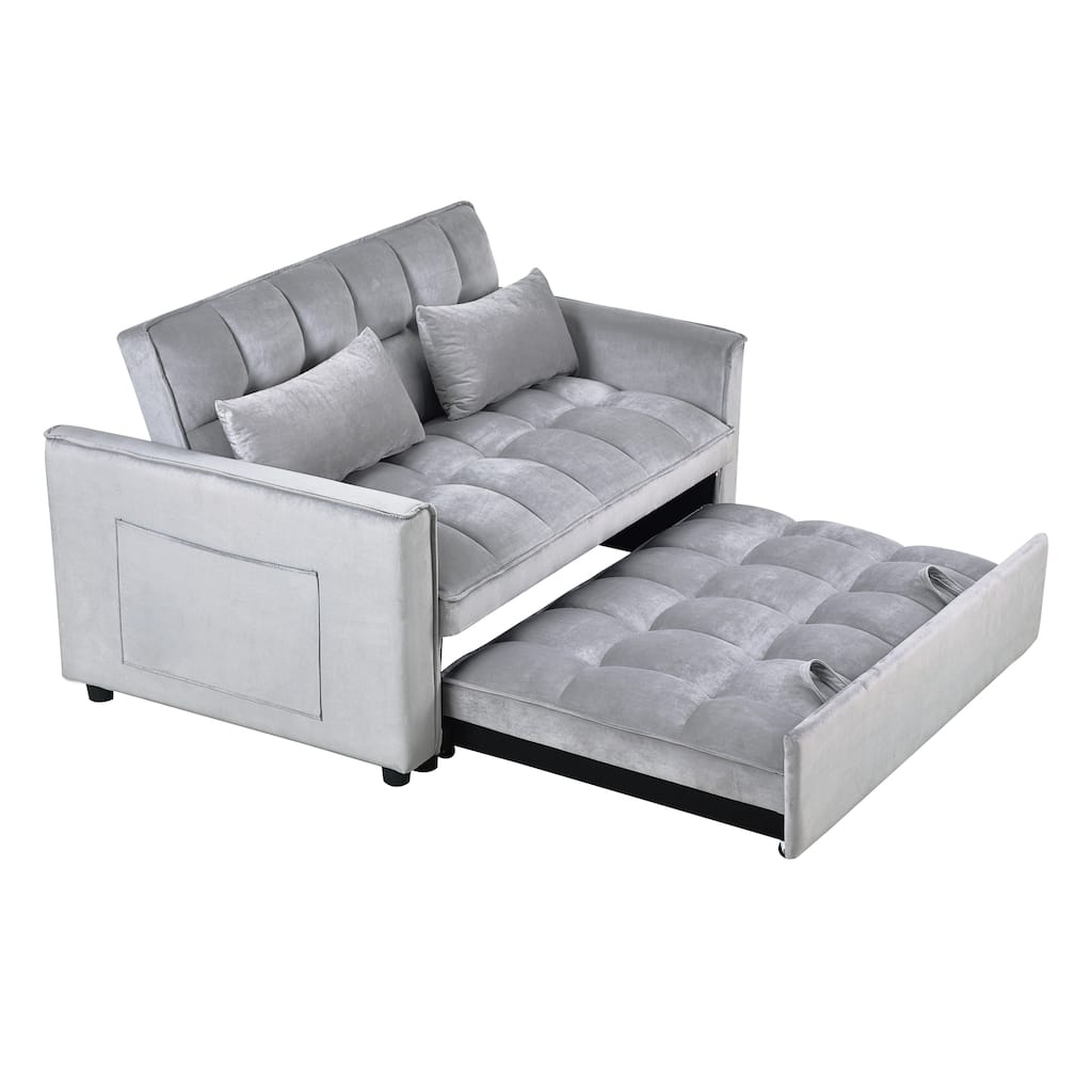 Velvet Sleeper Sofa Couch Pullout Bed, Loveseat Lounge Sofa with Reclining Backrest, Daybed with Toss Pillows & Pockets