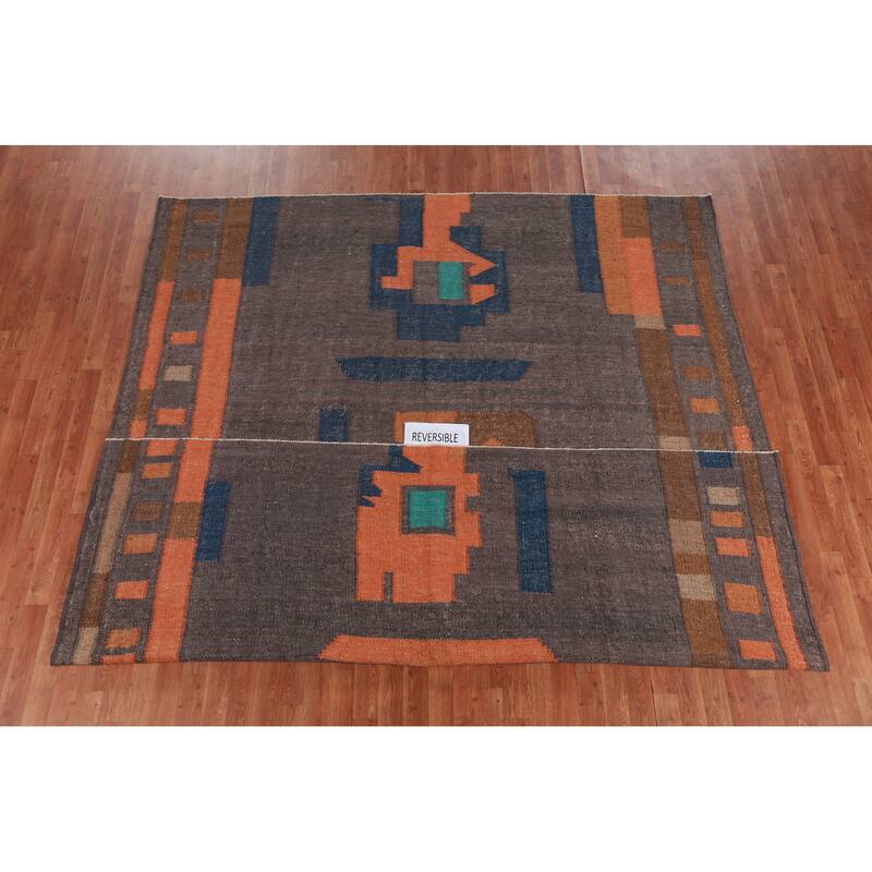 Hand Woven Oriental 100% Jute Carpet Southwestern Modern Greys & Charcoal Kilim Area Rug - 10' 0'' X 8' 7''