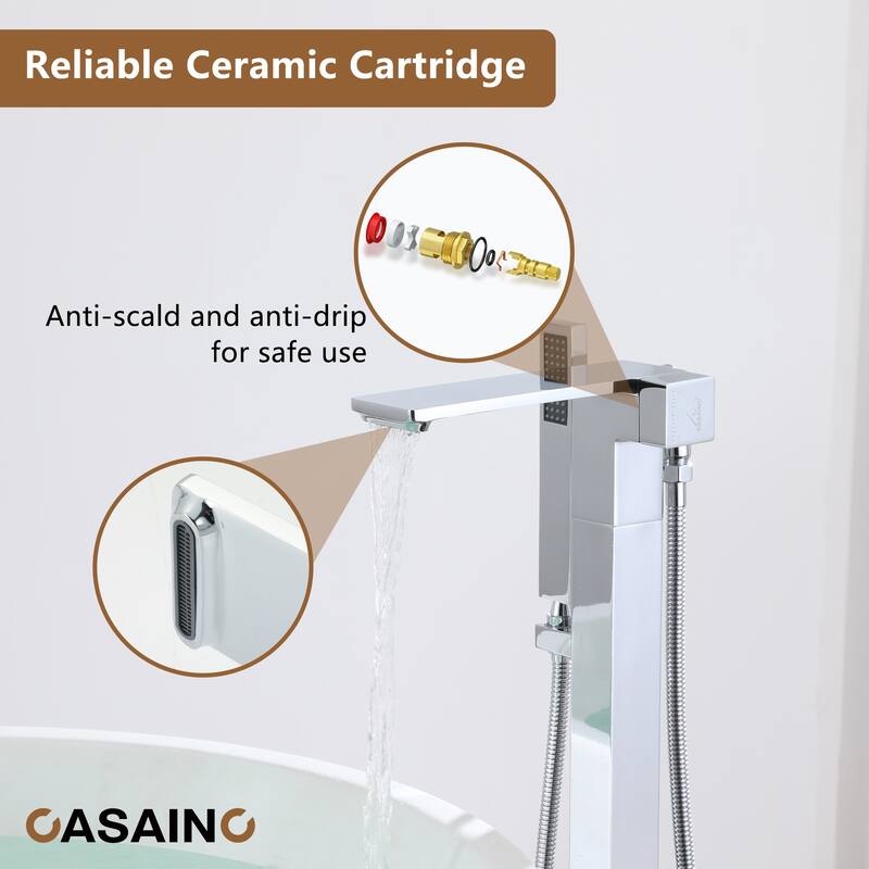 CASAINC Single-Handle Freestanding Floor-Mount Roman Tub Faucet with Hand Shower