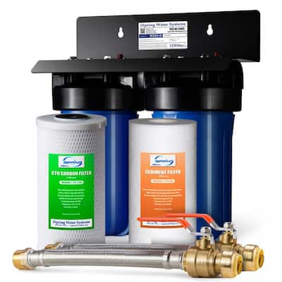 iSpring 2-Stage Whole House Water Filtration System w/ Push-Fit Stainless Steel Hose Connectors and Ball Valve