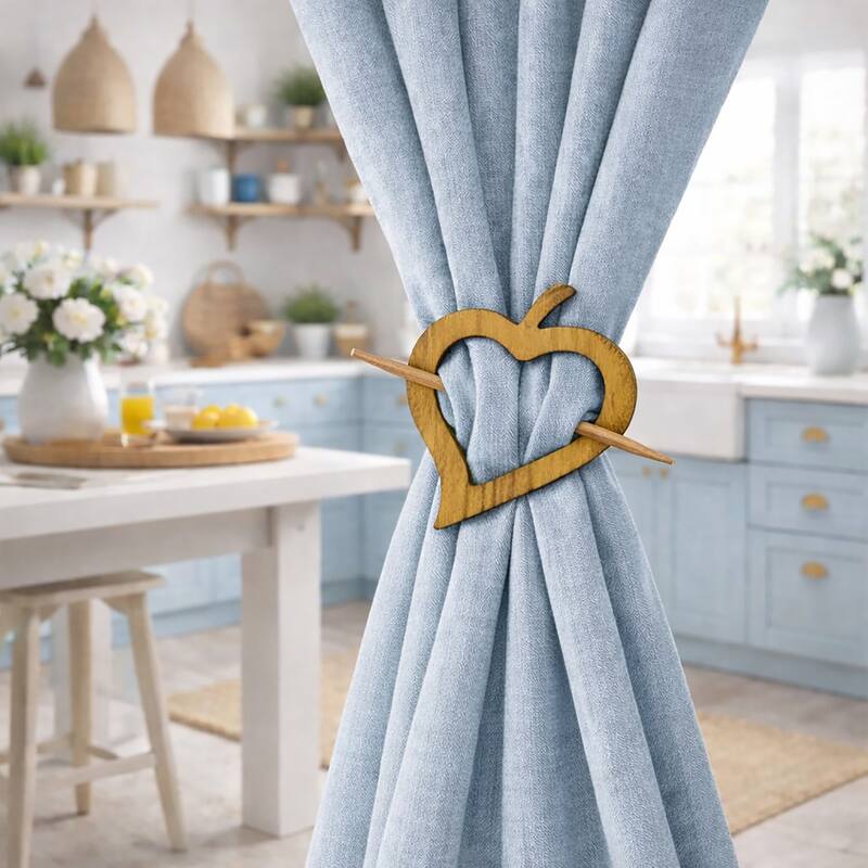 Set of 2 Wooden Heart Tieback Fjord Big Size - 8"L x 5.7"W x 0.8"D