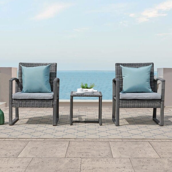 3-piece Outdoor Wicker Chat Set with Cushions. Opens flyout.