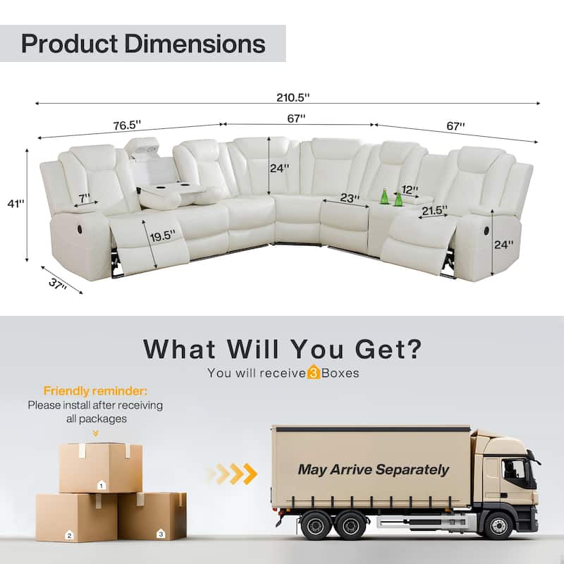 Off-White 3-Piece Breathing Leather Living Room Recliner Sofa set