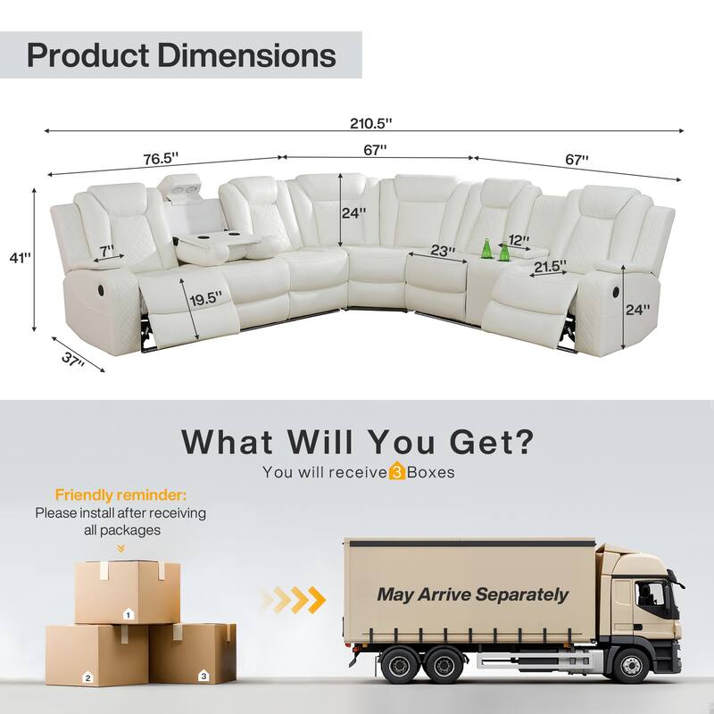 Off-White Breathing Leather 3-Piece Living Room Recliner Sofa set