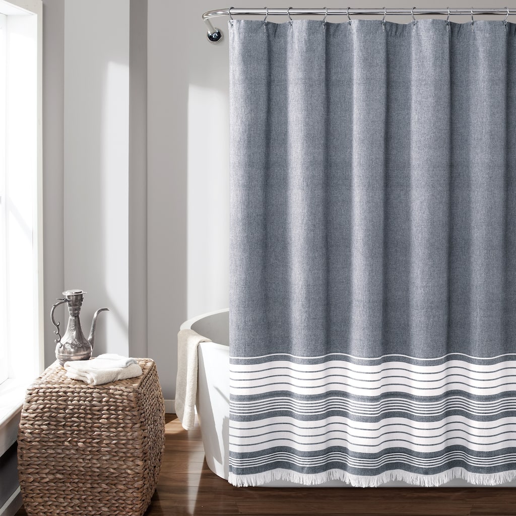 Lush Decor Nantucket Yarn Dyed Cotton Tassel Fringe Shower Curtain