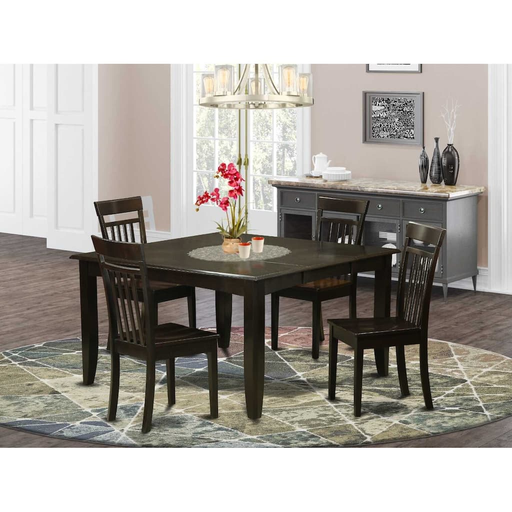 HomeStock 5-Piece Square Cappuccino Finish Solid Wood Top Dining Table with 4 Chairs