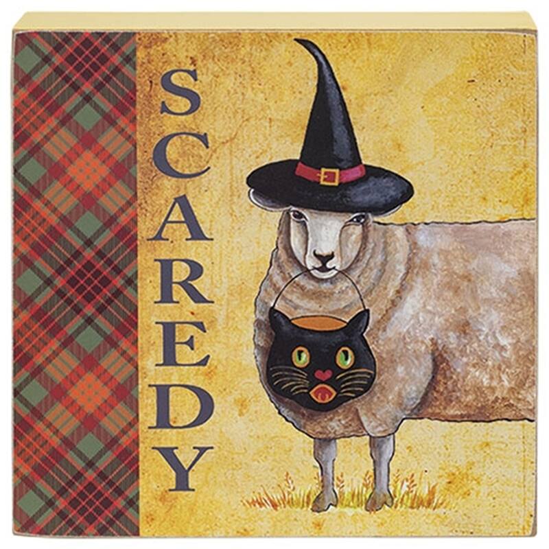 Vintage Hay Boo Scaredy Wooden Halloween Box Signs- 3 Asstd.
