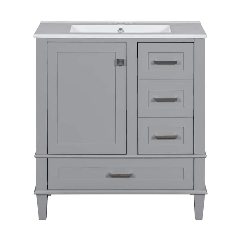 Roomfitters 30" Modern Bathroom Vanity with Sink, Solid Wood Frame, Storage Cabinet with Soft-Close Door and 3 Drawers