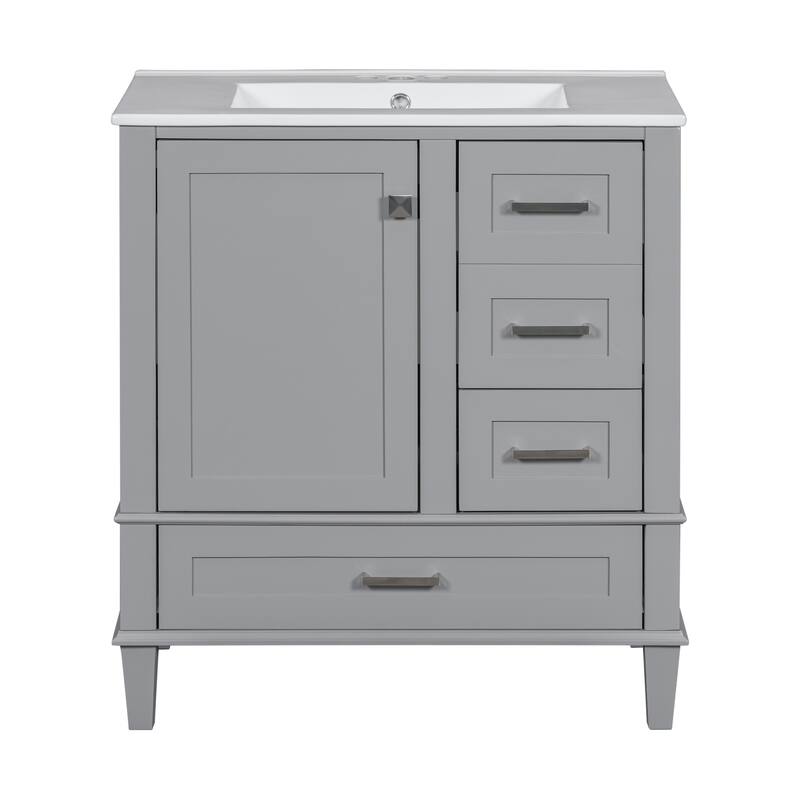Single Sink Bathroom Vanity Cabinet, Vanity Base & Ceramic Sink Combo Set, 3 Drawers Bathroom Storage Cabinet, 30 Inch