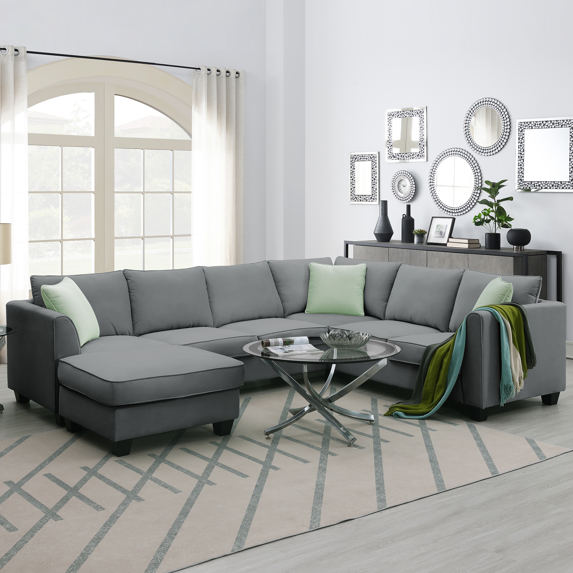 112 L Shape Modular Sectional Sofa 7 Seats Couches w Pillows Black Bed Bath Beyond 39040105