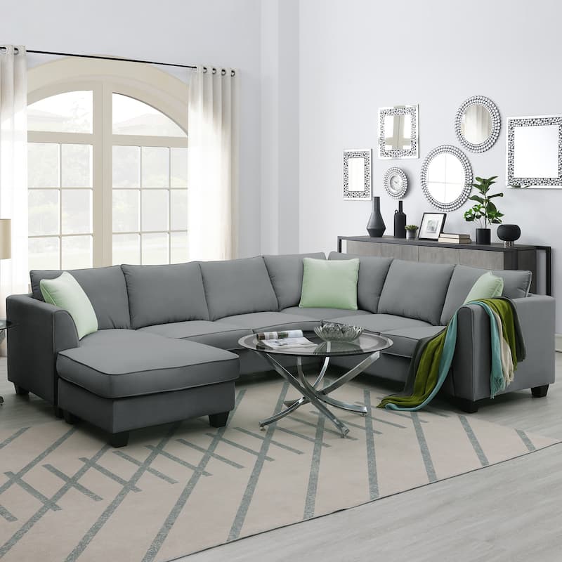 112" Modular L-Shape Sectional Sofa with Ottoman
