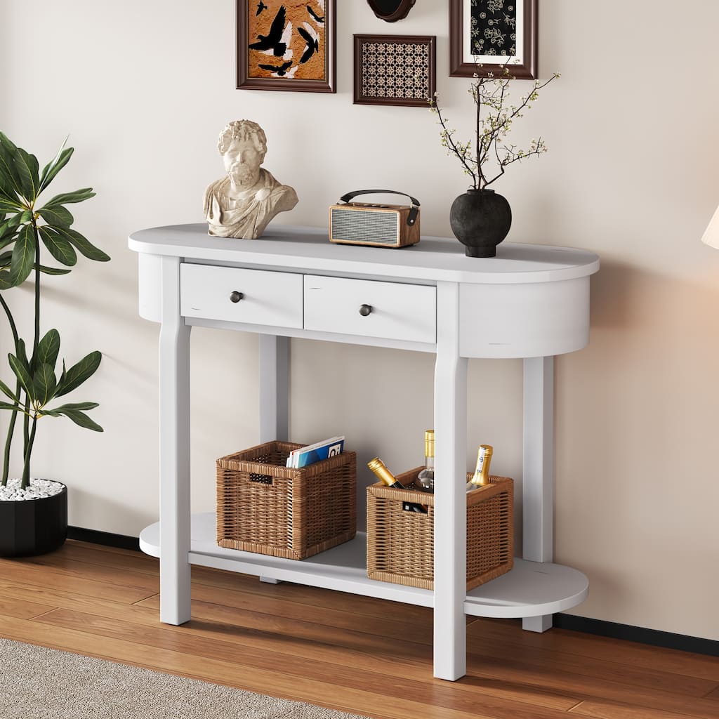 Elegant Retro Console Table with Curved Design & Smooth Glaze