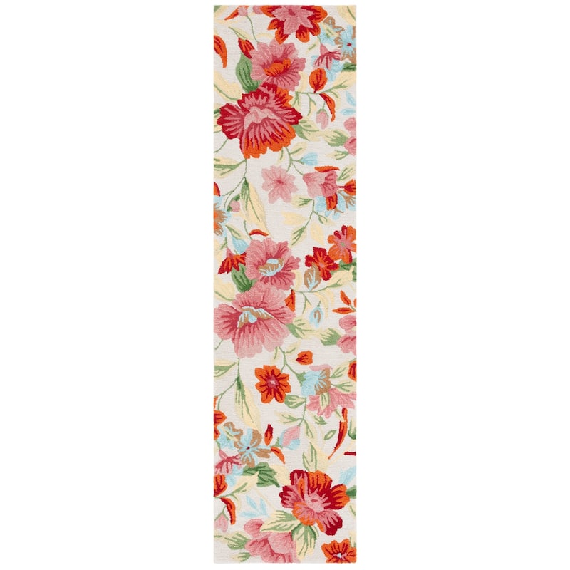 SAFAVIEH Handmade Easy Care Ilvi French Country Floral Rug - 2'3" x 9' Runner - Ivory/Red