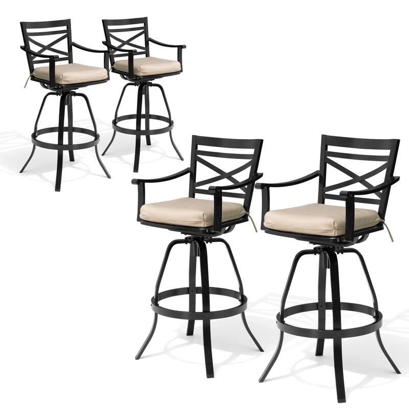 Pellebant Patio Outdoor Indoor Aluminum Swivel Bar Stools Dining Chairs with Sunbrella Cushion - CanvasAntiqueBeige - 4-Piece