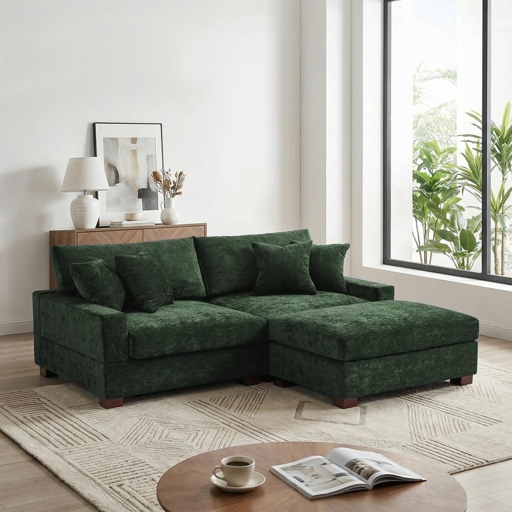 Modern Oversized Chenille Modular Sectional Sofa with Ottoman
