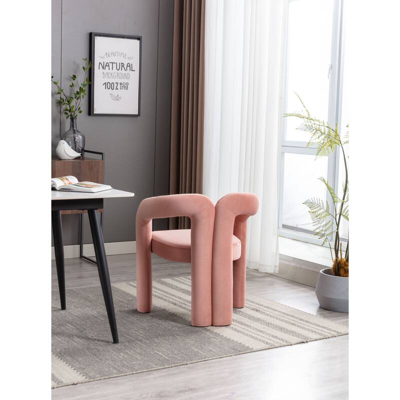 Pink Modern 25.2" Upholstered Accent Chair with Curved Circular Backrest and High-Density Foam (Set of 2)