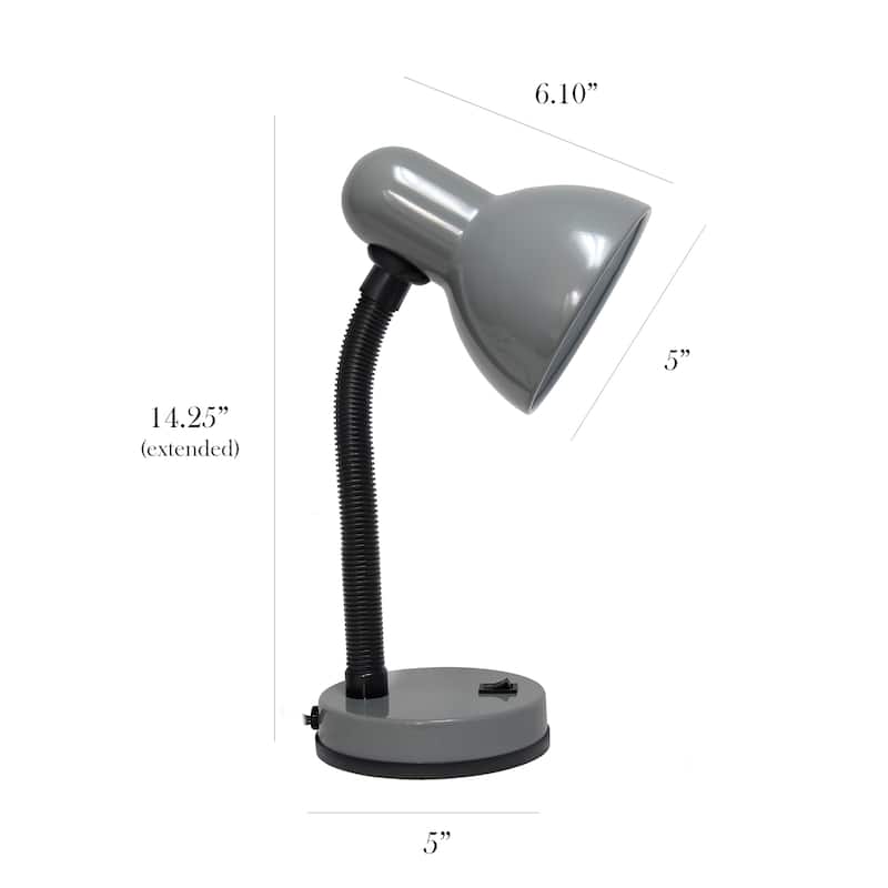 Simple Designs 14.25" Basic Metal Desk Lamp with Flexible Hose Neck, Black, With LED Bulb