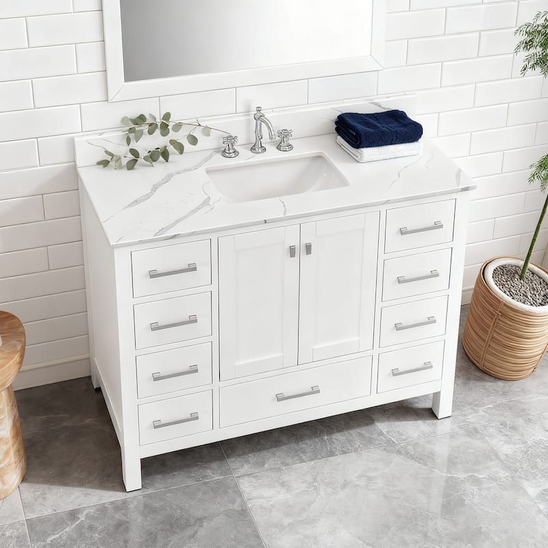 Nephelily 48 inch Transitional White Bathroom Vanity with Top