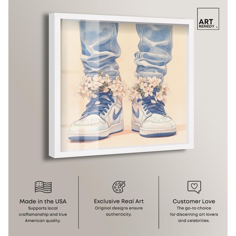 Gentle Blue Sneakers and Flowers Shadowbox by Art Remedy