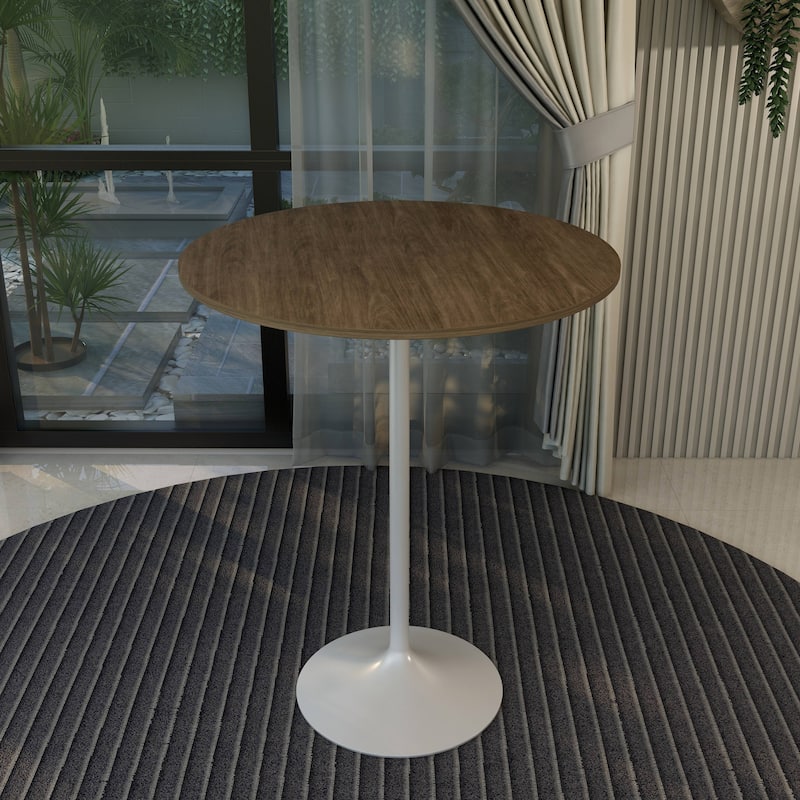 LeisureMod Verve 36" Round Dining Table with MDF Wood TableTop and White Steel Base for Kitchen & Dining Room