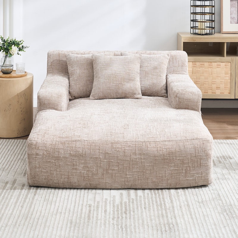 Chenille Interior Lazy Sofa Chaise Longue Armchair With Three Pillows And Armrestssleeping Sofa Bed
