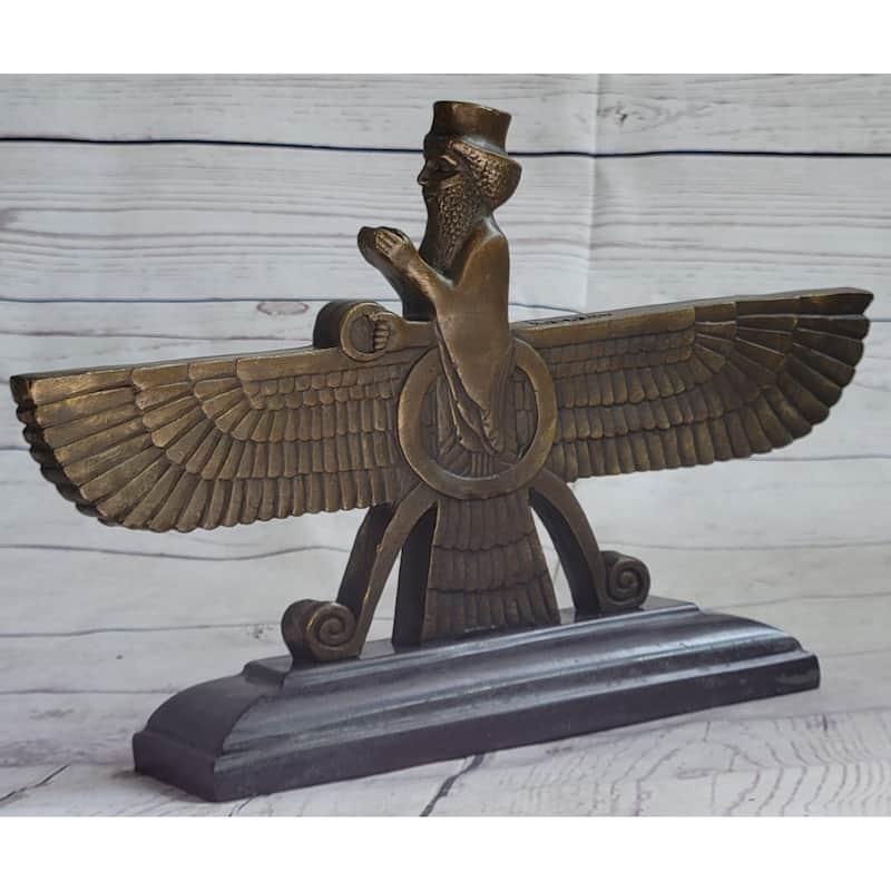 Faravahar Zoroastrian Achaemenid Persian History Bronze Statue Sculpture 8 Inches X 11 Inches