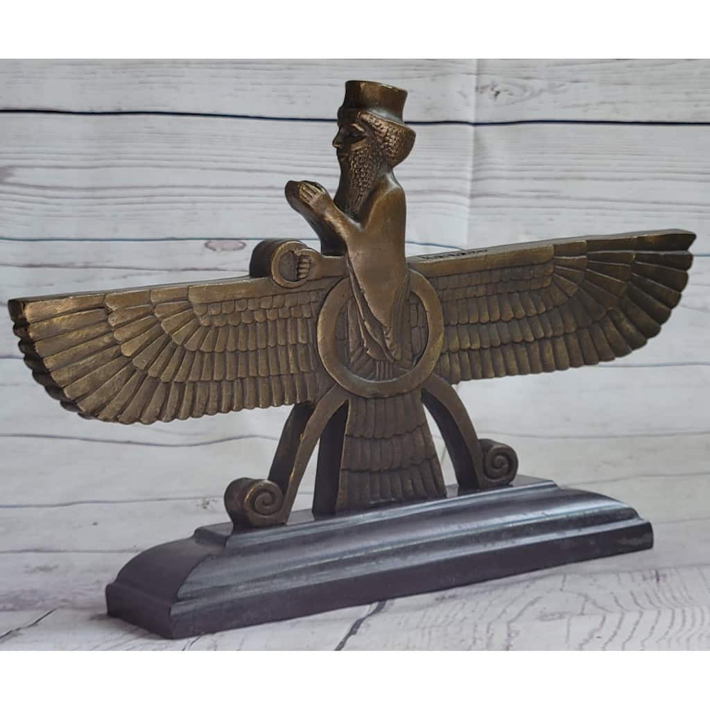 Faravahar Zoroastrian Achaemenid Persian History Bronze Statue Sculpture 8 Inches X 11 Inches