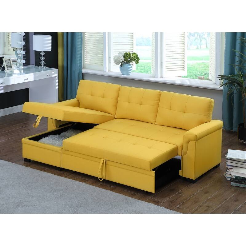 Copper Grove Perreux Linen Reversible Sleeper Sectional Sofa - Yellow